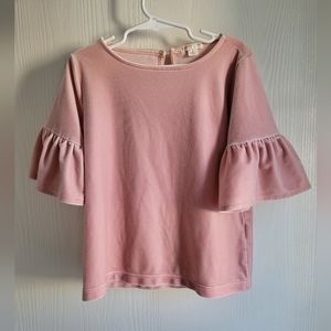 Crewcuts Everday Girls Pink Velvet Ruffle Short Sleeve Top Ruffle Hem Size 6-7.